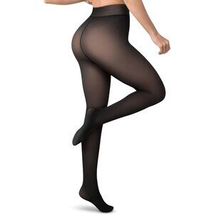 Women Black Fleece Lined Tights Ultra Warm Fake Sheer Pantyhose Leggings